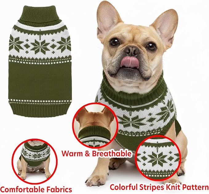 Grewear Colorful Stripes Pattern Pets Knit Sweater, Warm Comfortable Knit Sweater for Pets, Soft Cozy Winter Pet Clothes, Stylish Multi-Colored Sweater for Dogs & Cats Olive XL