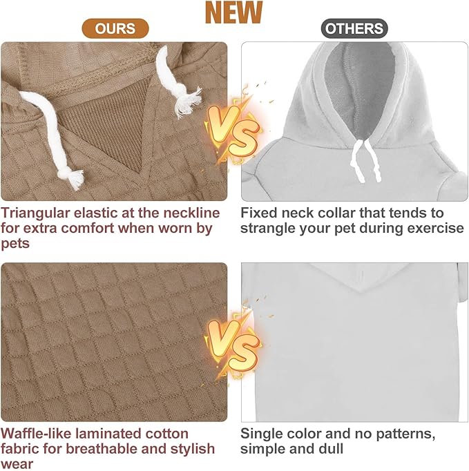 BEAUTYZOO Dog Sweaters for Large Dogs Girls Boys, Warm Winter Dog Hoodie Sweatshirt with Pocket & Leash Hole,Soft Waffle-Like Laminated Cotton Pet Clothes for Big Breeds Indoor Outdoor Cold Weather