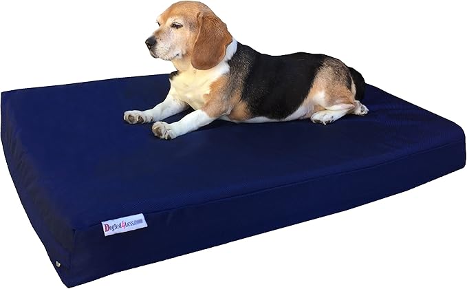 Dogbed4less Medium Orthopedic Dog Bed with Memory Foam for Pet, Waterproof Liner with Durable Nylon Blue External Cover, 35X20X4 Inches