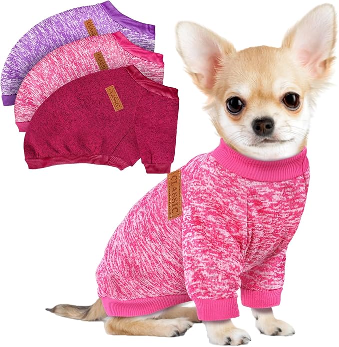 3 Pack Dog Sweaters for Small Dogs Girl Boy Winter Fleece Clothes Warm Soft Dog Sweatshirt Outfit for Dogs Cats Pet Apparel (Wine Red, XX-Small)