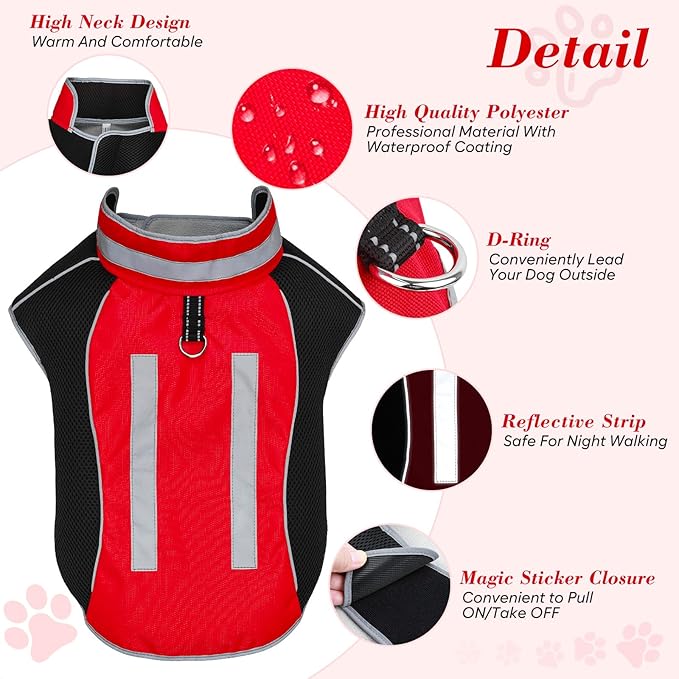 Small Dog Coat, Warm Dog Winter Jacket, Reflective Pet Jacket with Fleece Lined, Pet Clothes for Small Medium Dogs (Red, M)