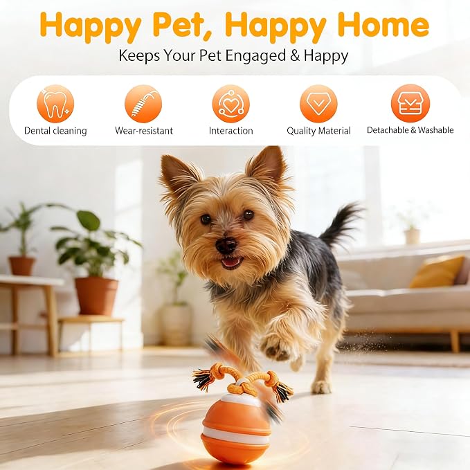 Interactive Dog Toys,Automatic Moving Activated Dogs Ball Toy (Orange)