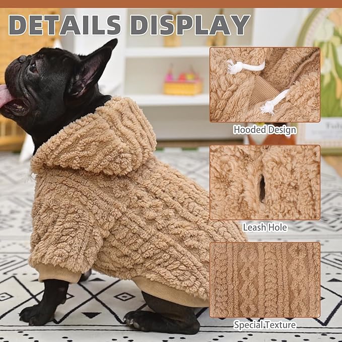 KOOLTAIL Fleece Dog Sweater Hoodie for Small Medium Large Dogs - Super Soft Fall Dog Clothes Sweatshirt with Leash Hole, Warm Winter Cold Weather Pet Coat for Puppy Cats Girl/Boy Male/Female Beige SM