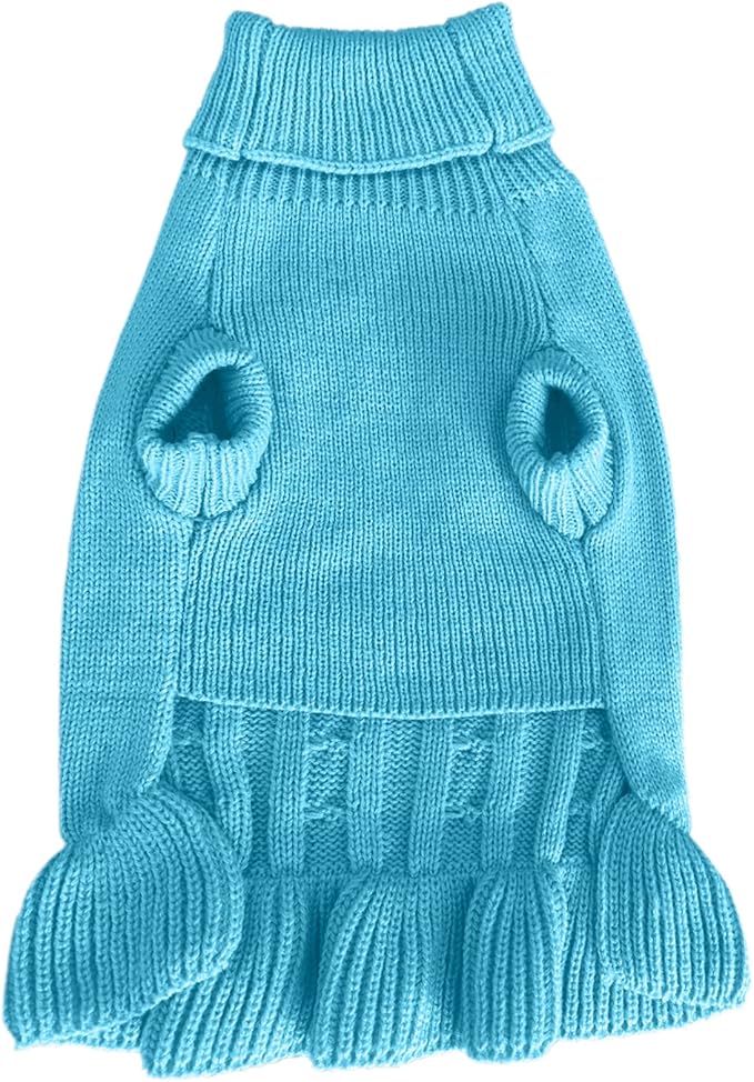 CHBORCHICEN Small Dog Sweaters Knitted Pet Cat Warm Dog Sweatshirt Winter Clothes Kitten Puppy Sweater (L, Dress-Sky Blue)