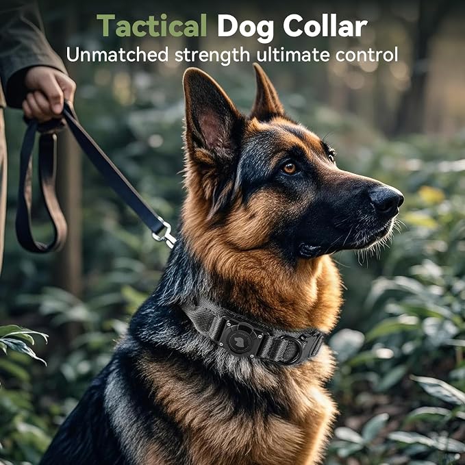 2026 Upgrade Waterproof Tactical AirTag Dog Collar, Built in AirTag Holder | Comfortable Control Handle, Quick Release Metal Buckle, Durable 1000D Nylon, For Medium to Large Dogs, Black, M