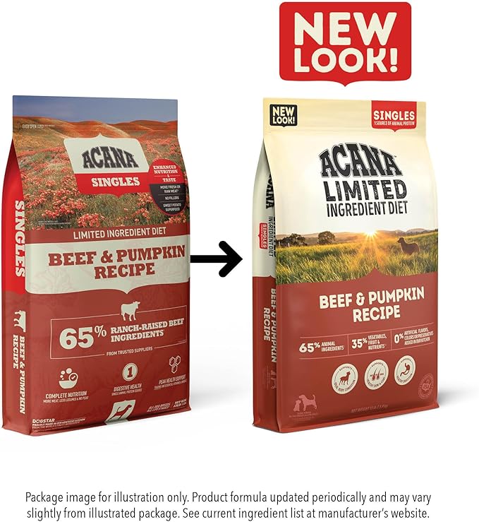 ACANA Singles Limited Ingredient Grain Free High Protein Dry Dog Food Beef & Pumpkin Recipe 4.5lb Bag
