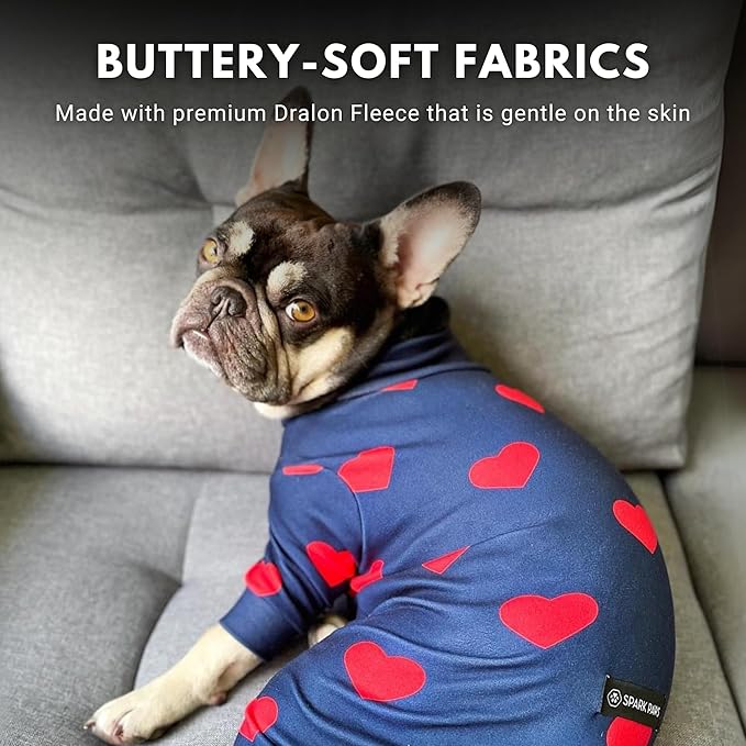 Spark Paws Dog Pajama, Dog Recovery Suit Male, Onesie, Ultra-Soft and 4-Way Stretch, for Small Medium and Large Breeds - Hearts - M