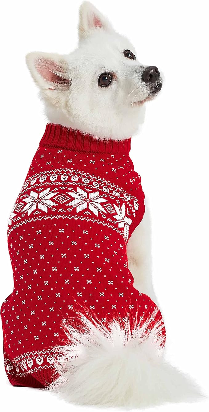 Blueberry Pet Christmas Snowflakes Holiday Festive Pullover Dog Sweater, Back Length 10", Pack of 1 Clothes for Dogs