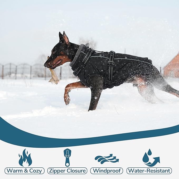 PUMYPOREITY Winter Fleece Coat for Small Dogs, Reflective Dog Jacket with Harness Built in, Waterproof Warm Coat for Dogs, Cold Weather Coats for Outdoor, Therma Windproof Pet Snowsuit, Blue,XS