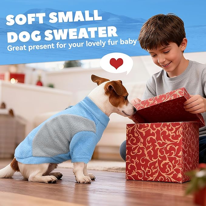 Small Fleece Dog Sweater with Leash Ring Soft Warm Fall Winter Dog Clothes Cute Cat Apparel Puppy Sweaters Classic Pullover Doggy Sweatshirts Chihuahua Costumes Cat Outfits(Blue,L)