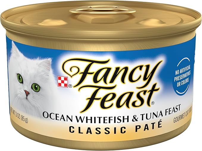 Purina Fancy Feast Classic Pate Ocean Whitefish and Tuna Feast Classic Grain Free Wet Cat Food Pate - (Pack of 24) 3 oz. Cans
