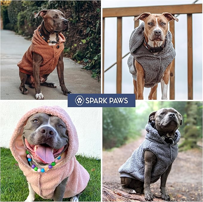 Spark Paws Fleece Dog Jacket, Hooded Sweater Vest, Warm Coat for Winter - Suitable for Small Medium Large XL XXL Breeds - Silver Grey - 4XL