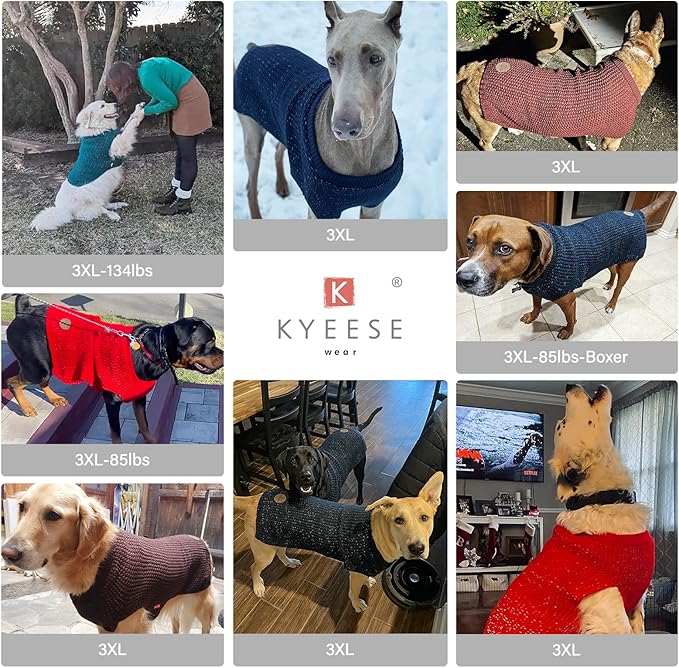 KYEESE Dog Sweater for Large Dogs with Leash Hole Warm Pullover with Reflective Yarn Male Thick Stretchy Knitwear Winter Soft Pet Coat boy Cold Weather Comfy Dog Sweaters,Red,XXX-Large