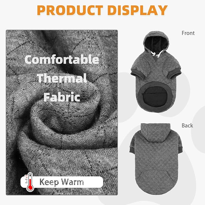 KOOLTAIL Dog Hoodie for Small Medium Large Dogs, Ultra-Warm & Soft Winter Fall Fleece Dog Hooded Sweatshirt Clothes Sweater, Lightweight Pullover Coat for Boy Girl Bulldog Pitbull Puppy Cats,Gray S