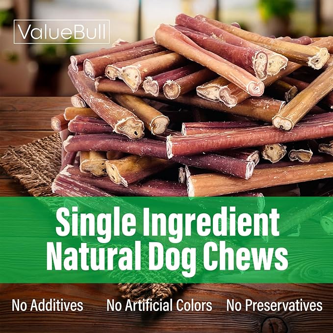 ValueBull Bully Sticks for Large Dogs, Super Jumbo 6 Inch, 100 Count Bulk Pack - All Natural, Grass Fed, Single Ingredient, Long Lasting Dog Treats for Aggressive Chewers