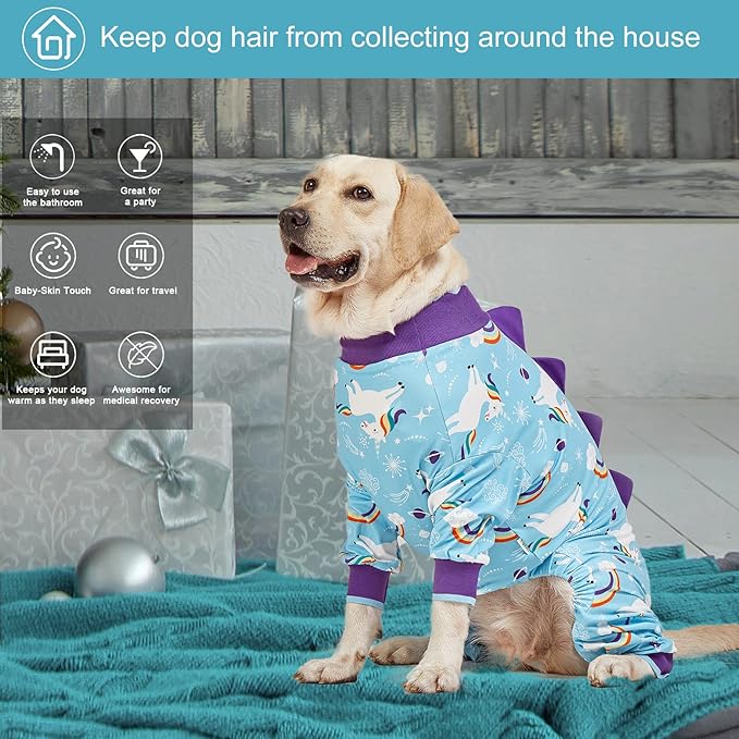 LovinPet Gaint Dog Pajamas, Anti Licking Dog Recovery Clothes, Lightweight Onesie, Starlight Rainbow/Wild Horse Prints Mastiff Pajamas, UV Protection, Adorable pet PJ's /3XL