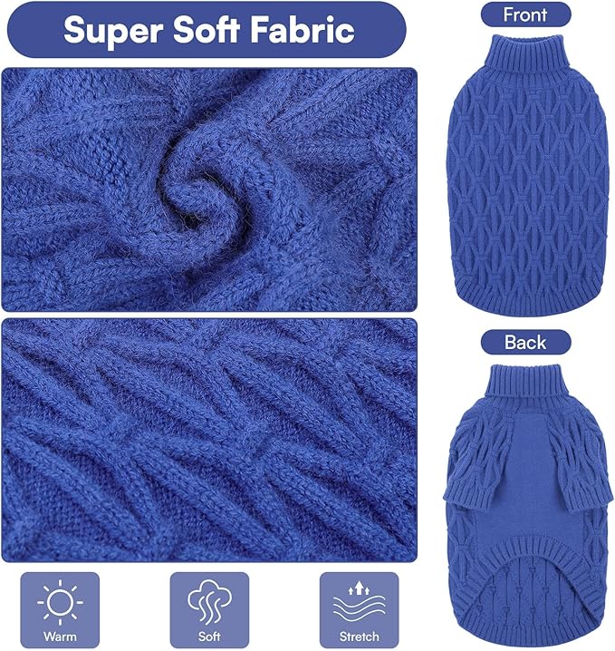 Queenmore Small Dog Sweater,Warm Pullover Dog Sweaters for Small Dogs Boys Girls,Soft Winter DogSweaters,Thick Warm Dogs Clothes for Chihuahua, Bulldog, Dachshund, Pug, Yorkie(Royal Blue,S)