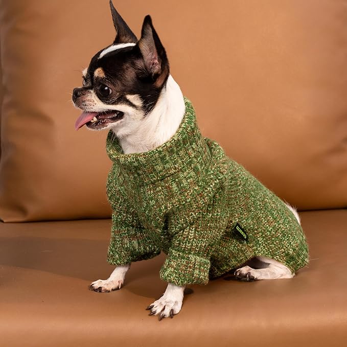 Fitwarm Knitted Turtleneck Dog Sweater, Thermal Dog Winter Clothes for Small Dogs Boy Girl, Holiday Pet Outfit, Heather Green, Medium