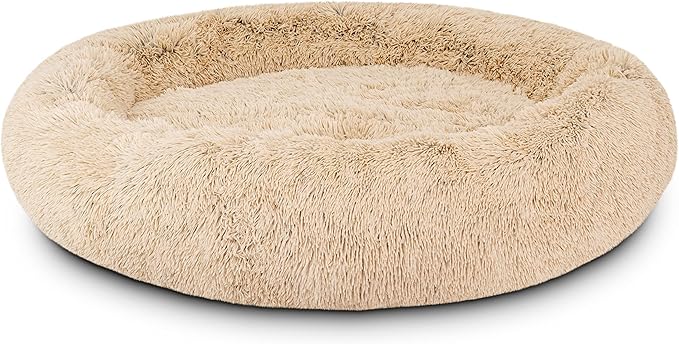 The Dog’s Bed Sound Sleep Donut Dog Bed, Small Beige Fur Calming Nest Bed, Veterinary Approved