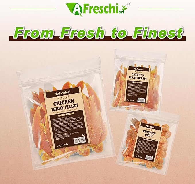 Afreschi Chicken Jerky Dog Treats, All Natural, High-Protein, Healthy & Easily Digestible, Grain-Free Puppy Chews, Human Grade Training & Rewards Dog Snacks, Chicken Breast, 16 oz Pack