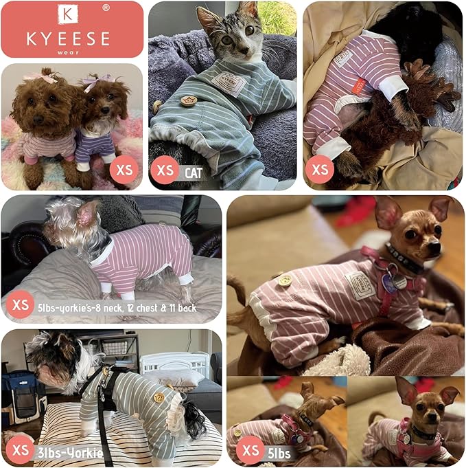 KYEESE Dog Pajamas, Stretchable Velvet Fleece 4 Legs Doggie Onesie, Striped Dog PJS for Small Dogs, Soft Cozy Pet Outfit Puppy Pajamas, Comfortable Sleepwear Cat PJS, Red Striped, X-Small
