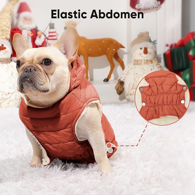 Fleece Lining Dog Hoodie with Harness Built in,Extra Warm Small Dog Jacket in Winter Puppy Coats with Drawstring Hooded,Orange M