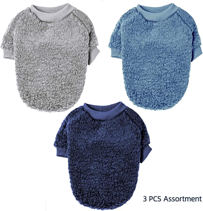 Dog Sweaters Clothes Coat for Small Dogs Boy or Girl Cat Puppy Coat Sweatshirts Soft Warm Fluffy Winter Jacket Apparels (Grey,Blue,Navy, Medium)