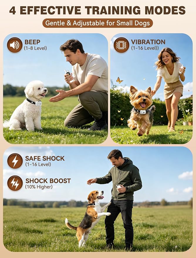 Small Dog Shock Collar with Remote - Specially Designed for Small Dogs 5-15 lbs, 5-30 lbs Puppies, Ultra-Light 0.92 Oz Dog Training Collar with Safe Beep Vibration Shock, IP67 Waterproof, Grey