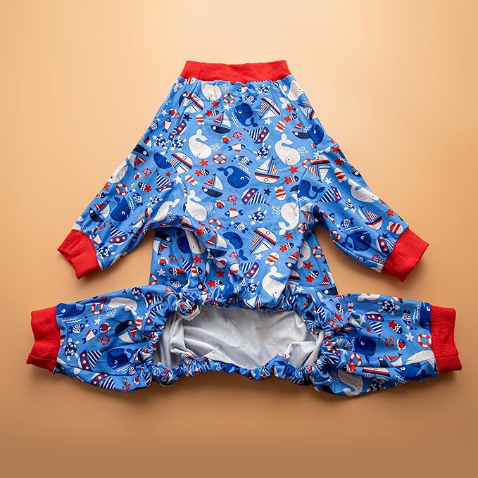 LovinPet Warm Dog Pajamas Large Size Dog, Pajamas for Pitbulls,Lightweight Stretch Jersey Knit,Blue Nautilus Print, Uv Protection Shirt, Pitbull Shirt, Onesies for Dogs, Pitbull Clothes,Medium