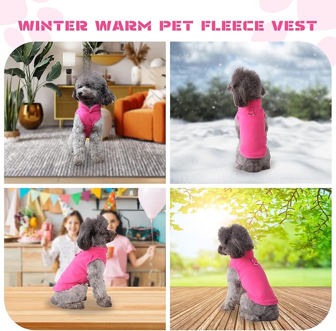 PETCARE Small Dog Sweater Cat Fleece Vest Soft Dog Jacket with Leash O-Ring Fall Winter Warm Pet Pullover Coat Puppy Clothes for Small Dogs Cats Chihuahua Apparel Shih Tzu Costume, Hot Pink
