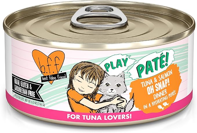 Weruva B.F.F. Play - Best Feline Friend Paté Lovers, Aw Yeah!, Tuna & Salmon Oh Snap! with Tuna & Salmon, 5.5oz Can (Pack of 8)