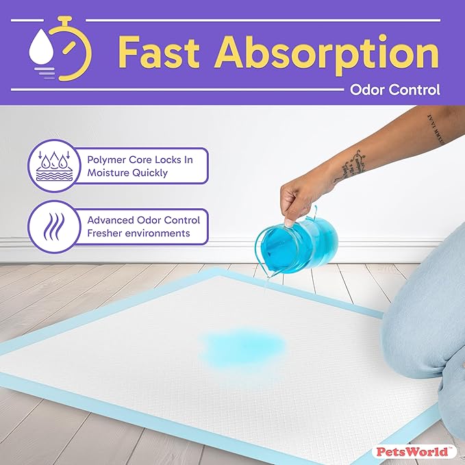 PETSWORLD Puppy Pads, 23x36 Inch, 1200 Count - Puppy Pee Pads for Dogs, Tear Resistant, Economy Value, Super-Absorbent Polymer Gel Core, Perfect for Puppies, Smaller Dogs