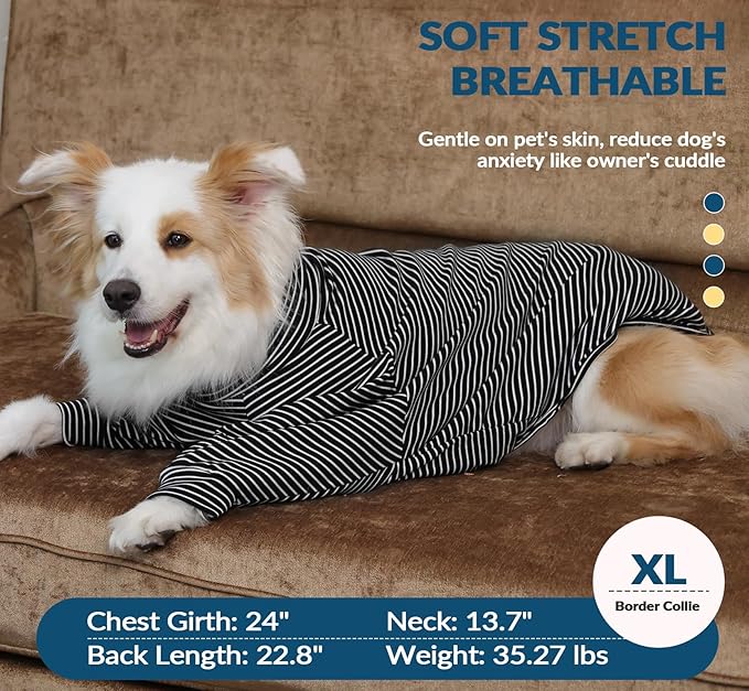 ROZKITCH Dog Pajamas Large Sized Girl Boy, Striped Sweatshirts for Pet Fall Winter Spring, Lightweight T Shirt with Front Legs for Labrador Retriever,Australian Shepherd Blackwhite XL