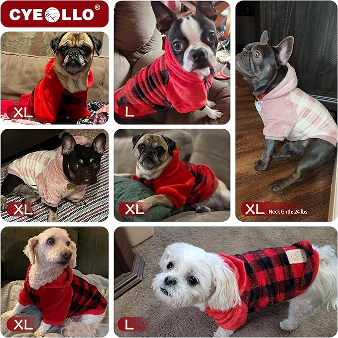 cyeollo Dog Sweater Christmas Hoodie Warm Flannel Sweatshirt Sweaters Buffalo Plaid Winter Thermal Dog Coats Hoodies for Small Dogs