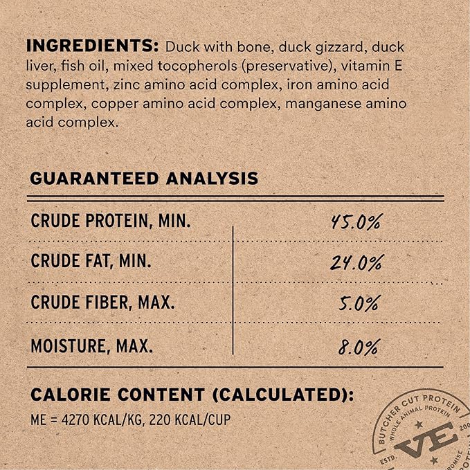 Vital Essentials Freeze-Dried Raw Dog Food, Duck Crunchy Mini Nibs | Complete Meal or Mixer | High Protein Dog Food | 5.5 oz