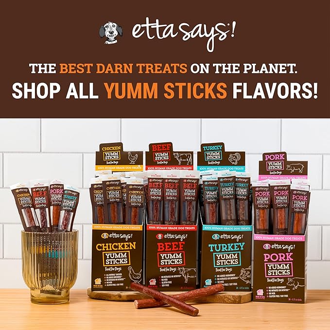 etta says! Yumm Sticks - Real Meat Jerky Dog Jerky Treats - Beef, Chicken, Pork, and Turkey Variety Pack - Human Grade - Made in The USA (12 Count Pack of 1)