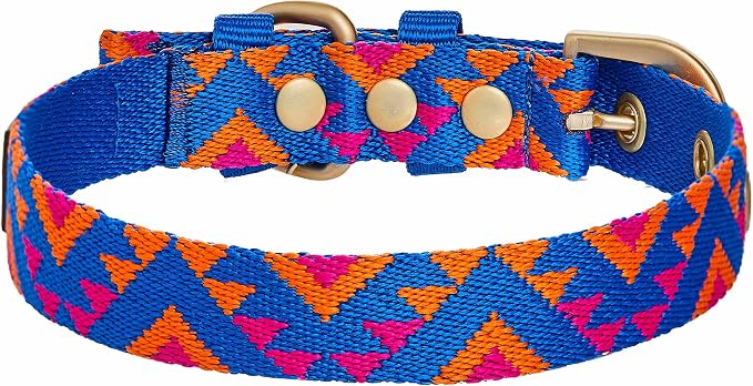 Blueberry Pet Southwestern Tribal Triangles Navy Blue Adjustable Dog Collar with Metal Buckle, Neck 17-20.5", for Large Breed