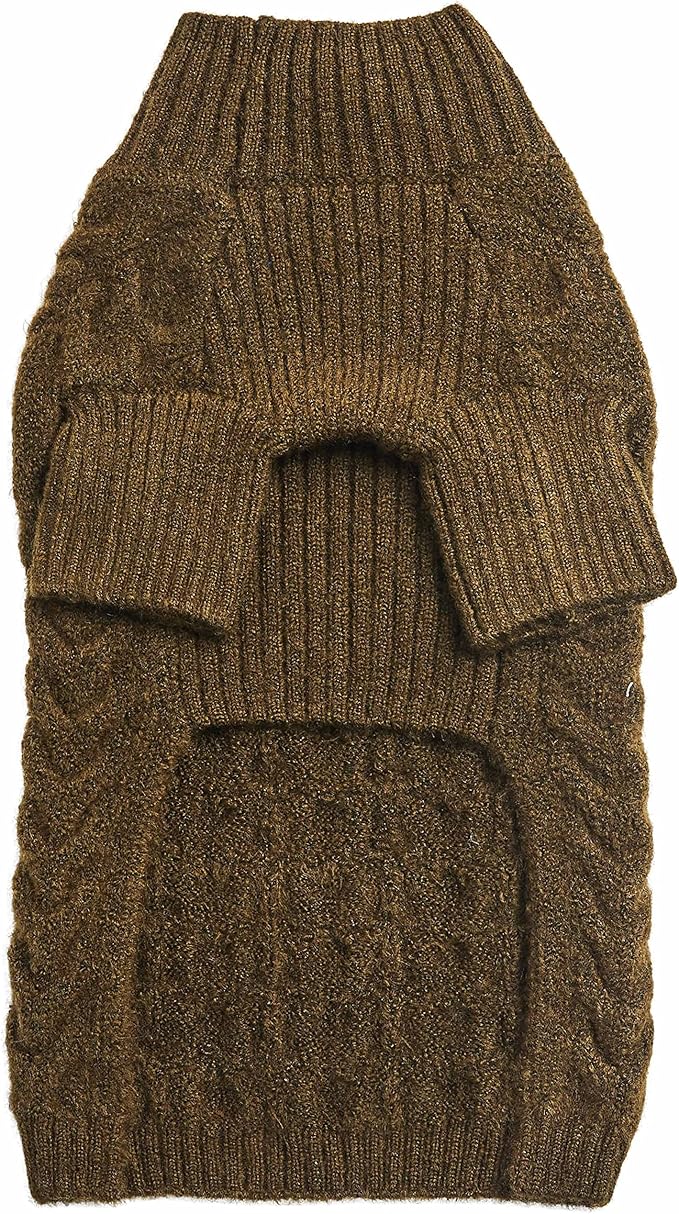 Blueberry Pet Classic Fuzzy Textured Knit Pullover Turtle-Neck Dog Sweater in Dark Olive, Back Length 18", Pack of 1 Clothes for Dogs
