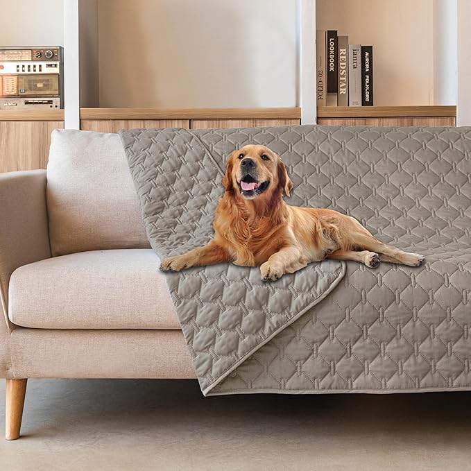 gogobunny 3X Stronger Waterproof Pet Blanket, Scratch Proof Furniture Protector for Dogs Cats, Reversible Cover 82x102 Inch, Dark Stone