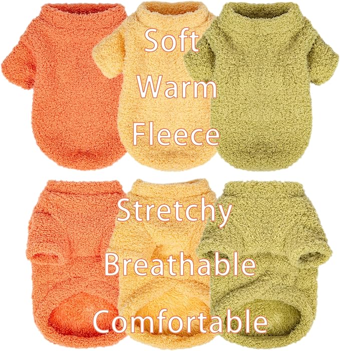 Dog Sweater, 3 Pack Sweaters for Small Dogs Girl, Dog Clothes for Medium Dogs Male or Boy, Ultra Soft and Warm Puppy Coat for Winter Christmas (Large, Orange+Yellow+Green)