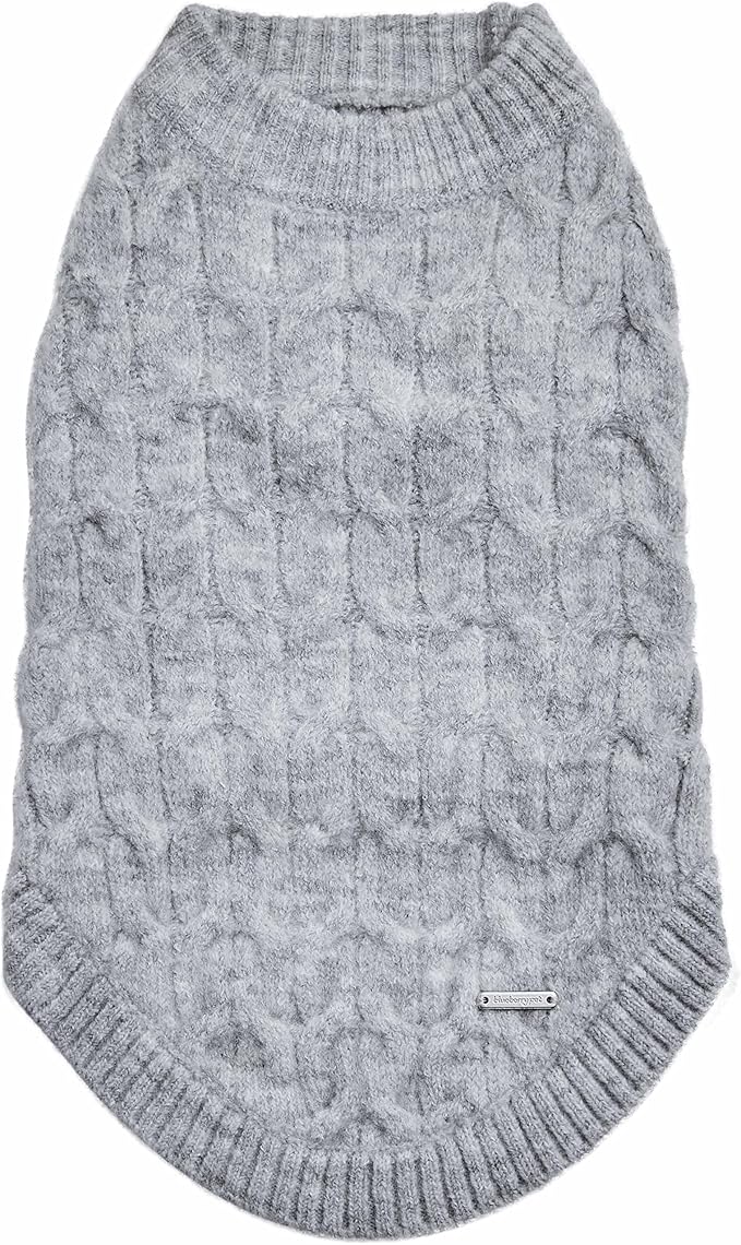Blueberry Pet Classic Fuzzy Textured Knit Pullover Crew-Neck Dog Sweater in Heather Grey, Back Length 20", Pack of 1 Clothes for Dogs