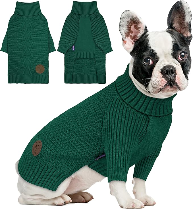 cyeollo Dog Christmas Sweater Pullover Turtleneck for Dogs, Classic Knitwear Fall Winter Cold Weather Dog Clothes Warm Pet Apparel Small Medium Large Dog Sweaters, Green L