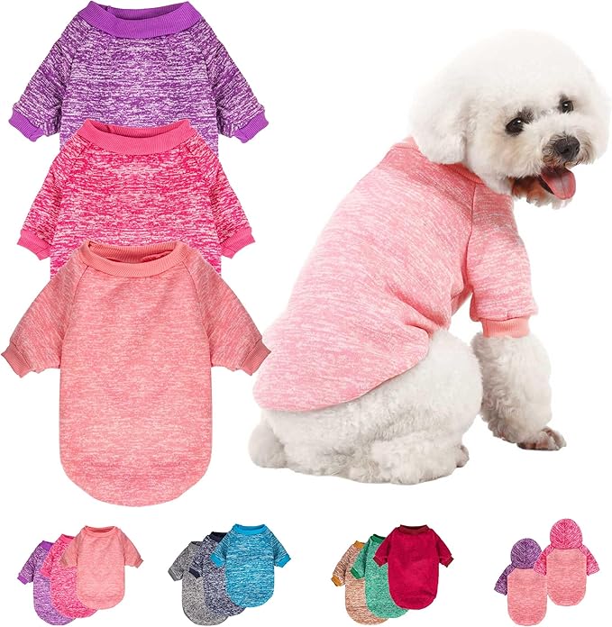 3 Pack Dog Sweater, Dog Sweaters for Small Dogs, Warm Soft Pet Clothes for Puppy, Medium Large Cat, Dogs Girl or Boy, Dog Shirt for Winter Christmas (Pink+Purple+HotPink, Large)