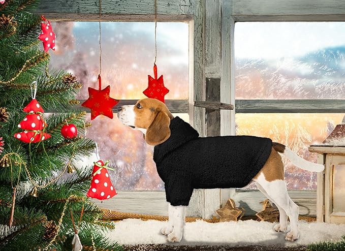 Fuzzy Dog Sweaters for Medium Dogs Dog Hoodie Sweater Clothes Warm Soft Cozy Pet Coats Hooded Sweatshirt Medium Pet Hoodie(Black-M)