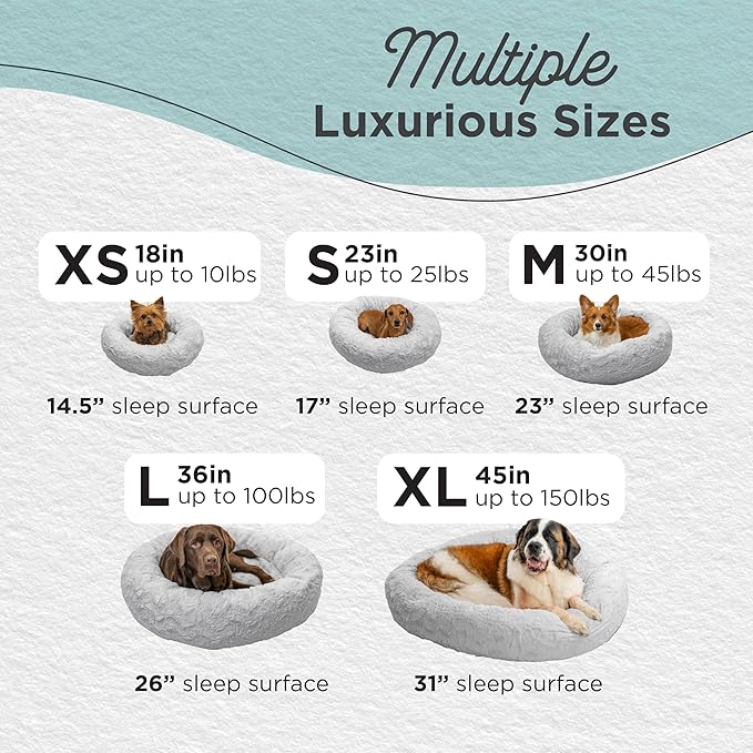 Best Friends by Sheri Original Calming Donut Dog and Cat Bed, Lux Faux Fur, Gray, XL (45in x 45in) - Anxiety Relief for Pets Up to 150 lbs