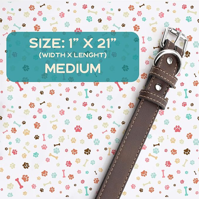 Personalized Leather Dog Collar | 3 Adjustable Sizes - 9 Icons with Your Pet's Name | Medium - Teal | - Safe&Secure Pet Collars with ID, Custom Text for Dogs and Puppy - Small Medium Large Puppies