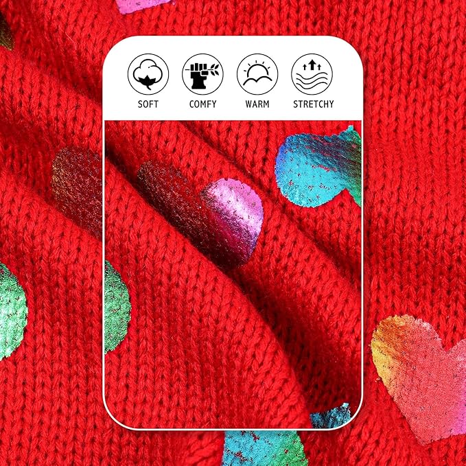 KYEESE Valentines Dog Sweater, Soft Turtleneck Small Dog Sweater, Stretchy Pullover Pet Sweaters for Small Dogs, Comfy Dogs Coat with Leash Hole, Warm Pet Clothes with Heart Sequined Printing, M