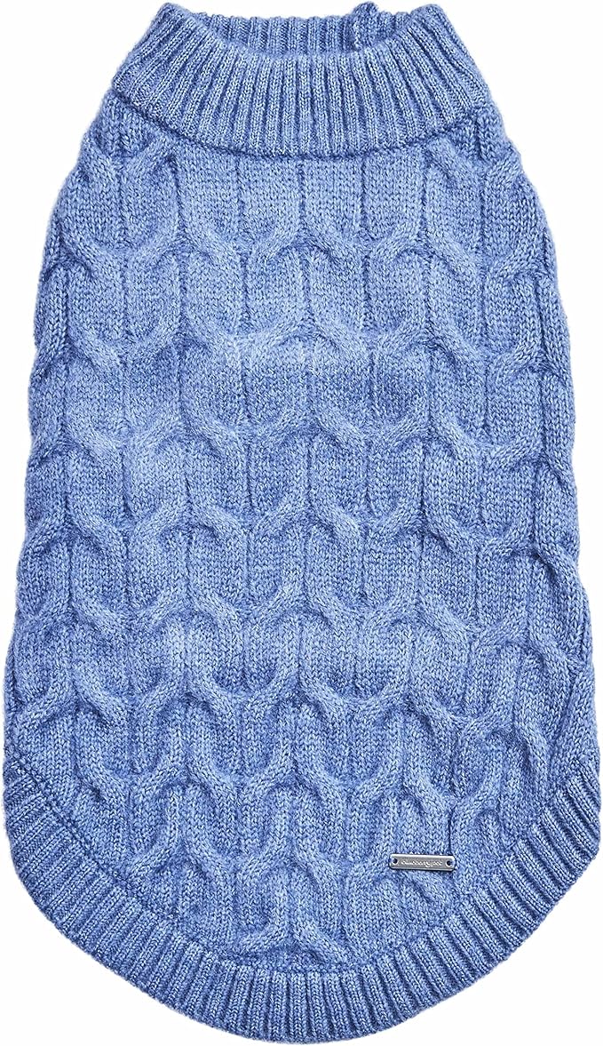 Blueberry Pet Classic Fuzzy Textured Knit Pullover Crew-Neck Dog Sweater in Heather Blue, Back Length 18", Pack of 1 Clothes for Dogs