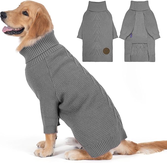 cyeollo Dog Sweater Knitwear Pullover Sweaters with Long Sleeves Turtleneck Fall Winter Dog Clothes Sweaters for Large Dogs, Grey XXXL