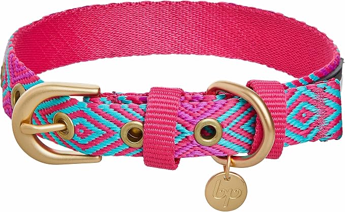 Blueberry Pet Southwestern Tribal Lozenges French Pink Adjustable Dog Collar with Metal Buckle, Neck 9-12.5", for Small Breed